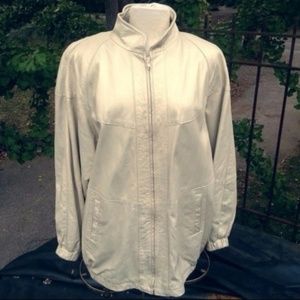 Vintage Talk of The Walk cream/gold leather jacket hip/bum length 1X